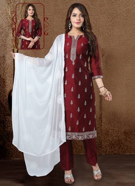 N F CHURIDAR 33 Designer Fancy Festive Wear Readymade Salwar Suit Collecion N F C 704 MAROON
